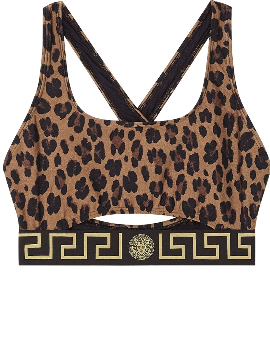 Women print bikini top Greca-trim leopard Versace 0706